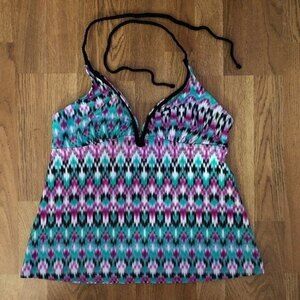 Mossimo sz L Braided Tie Halter Tankini Pink Blue